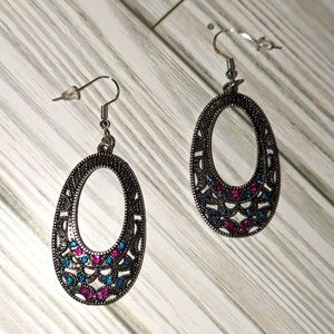 Bohemian Earrings blue and red gems